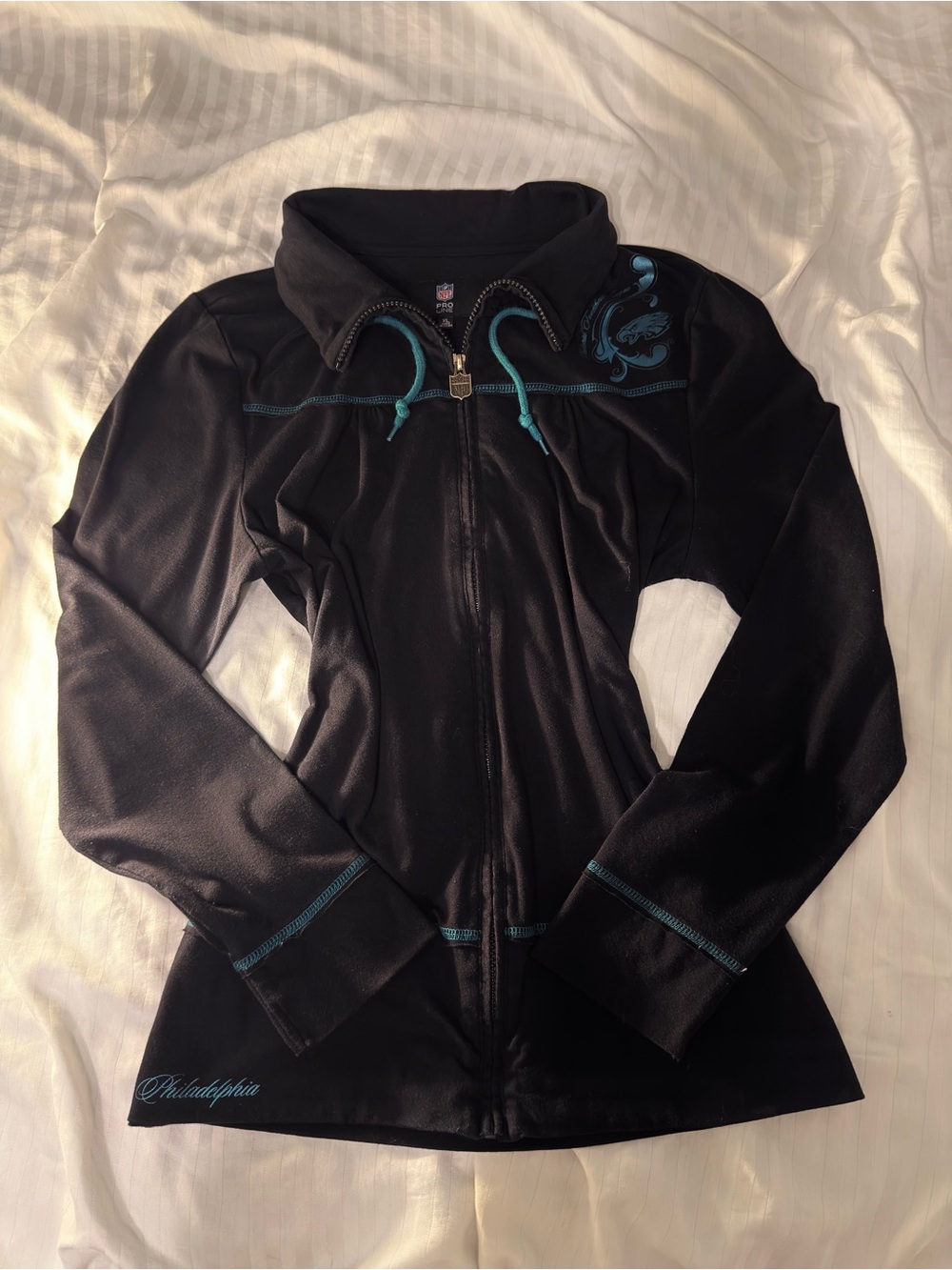 RARE Y2K NFL Philadelphia Eagles Black & Turquoise Full Zip Hoodie Jacket